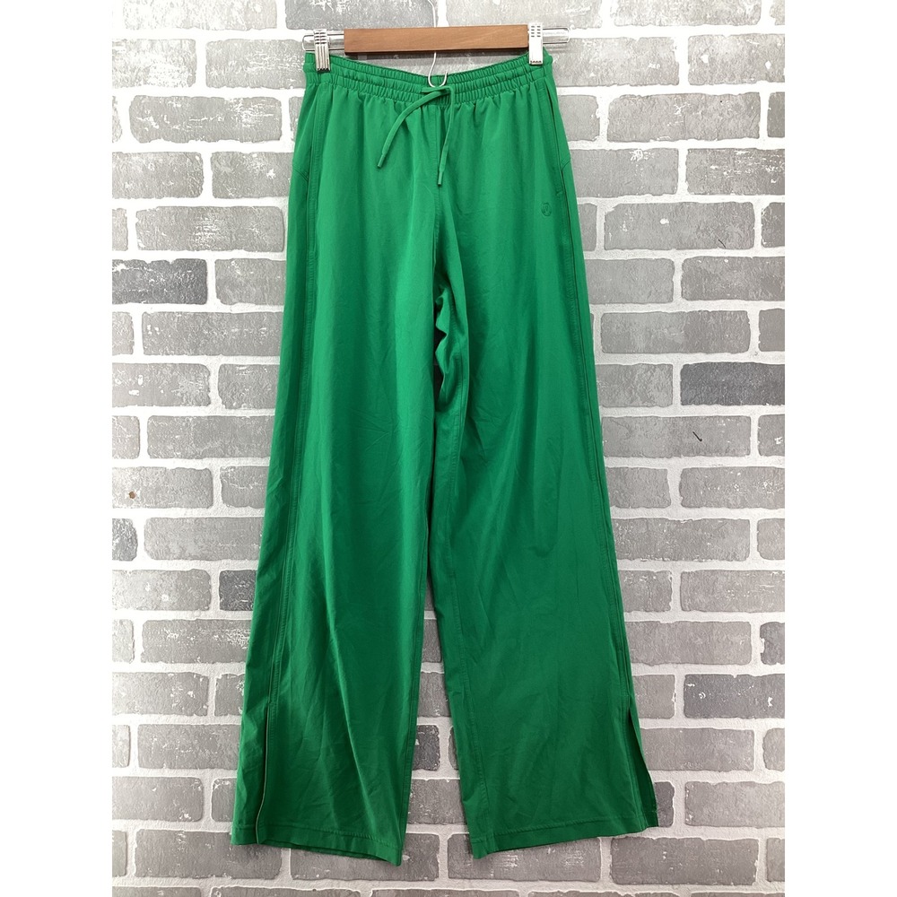 Lululemon Court Rival Track Pants Green Wide Leg Side Slit Size 2